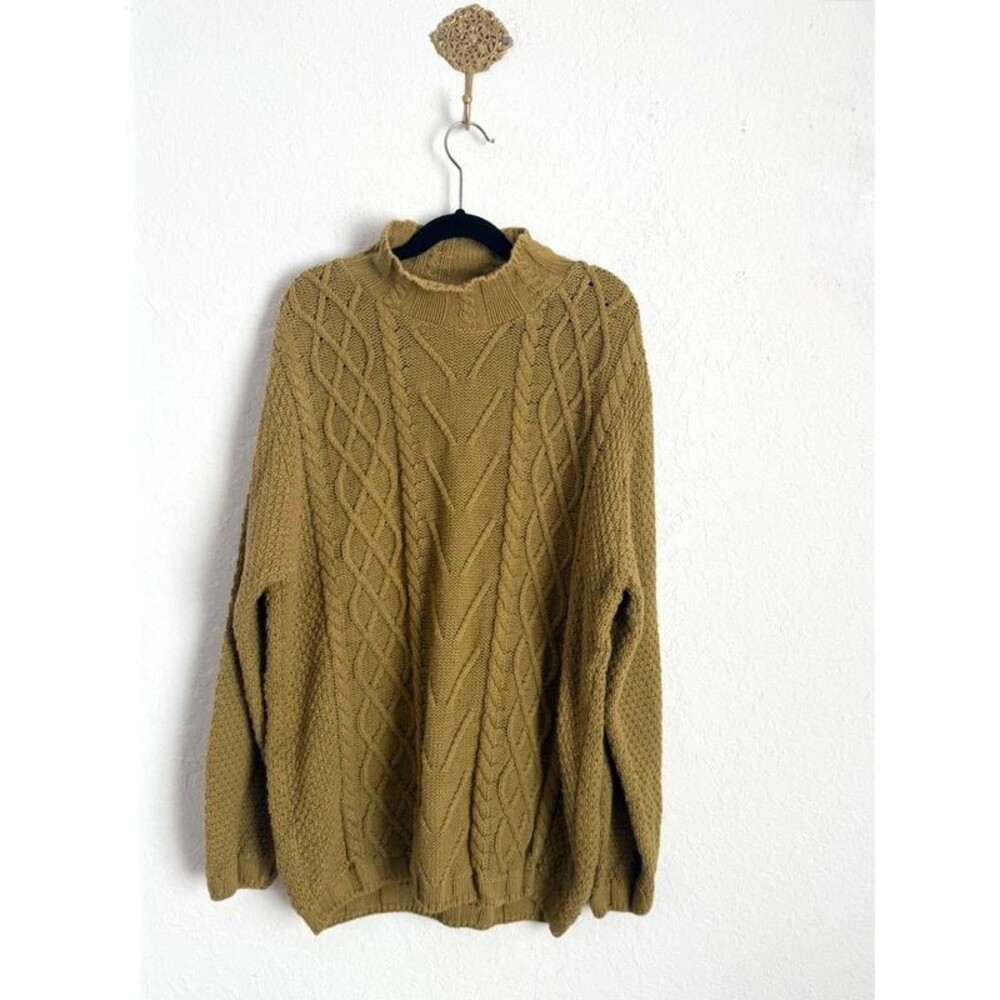 Vintage Beldoch Petites Cable Knit Sweater Medium Made in USA 100% Cotton Olive